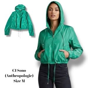 Anthropologie CI SONO Jacket Green Hooded Cropped Zip Pockets Gorpcore Women’s M
